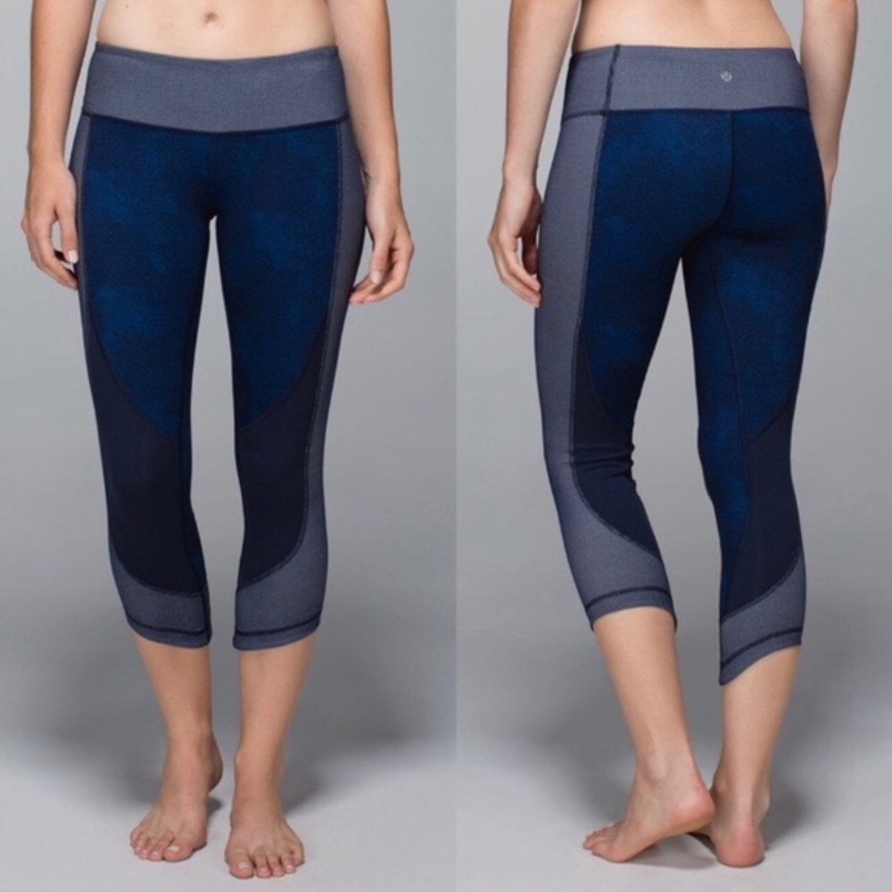 Lululemon Wunder Under Crop Sashiko Cross Blue